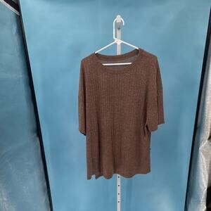 Women's Coffee Short Sleeve Knit Pullover Top Round Neck Solid H8B305 Size XXL